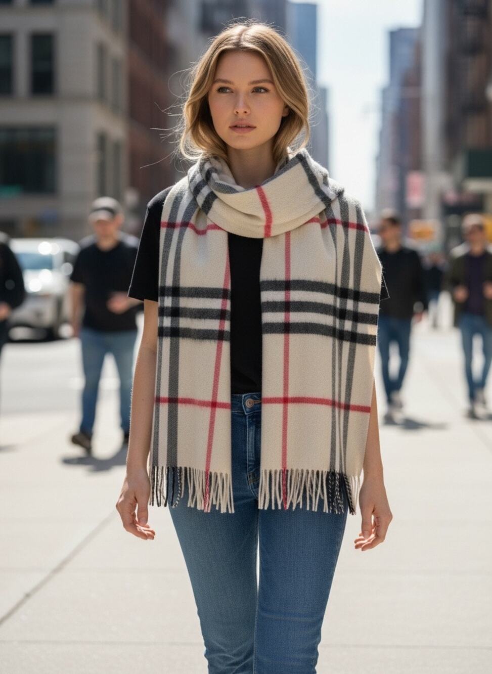 Vintage Burberry London 100% Cashmere Tartan Plaid Scarf